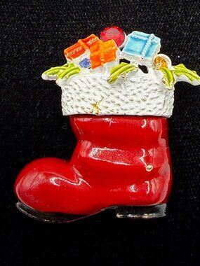 Vintage ART Santa Boot Brooch